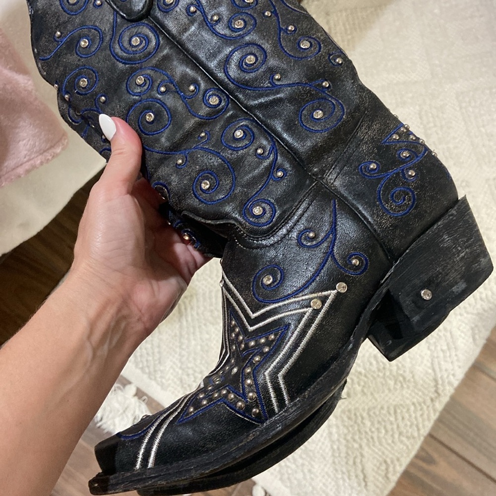 Boots Black and Blue Heeled Boots - Picture 5 of 13